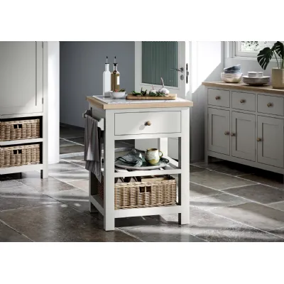 Light Grey Wood 1 Drawer Kitchen Island Oak Top and Basket
