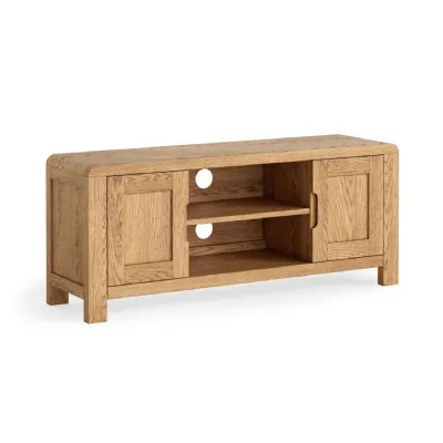 Natural Wood 2 Door TV Media Entertainment Unit Curve Edges