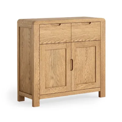 Natural Wood 2 Door 2 Drawer Small Sideboard Curved Edges