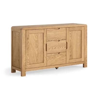 Rustic Wood 2 Door 3 Drawer Large Sideboard Curved Edges