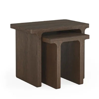 Sandblasted Dark Oak Nest of 2 Side Tables
