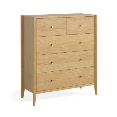 Oak 2 Over 3 Chest of Drawers Brass Knobs