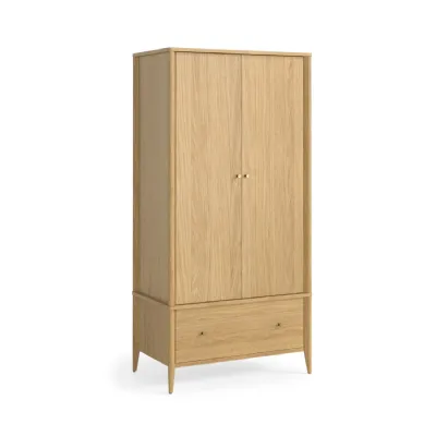 Natural Oak 2 Door 1 Drawer Double Gents Wardrobe
