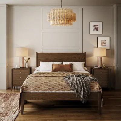 Brown Oak 5ft King Size Bed Panelled Headboard and Footboard