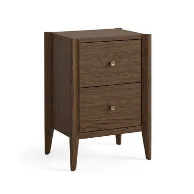 Dark Brown Oak 2 Drawer Bedside Table Brass Knobs