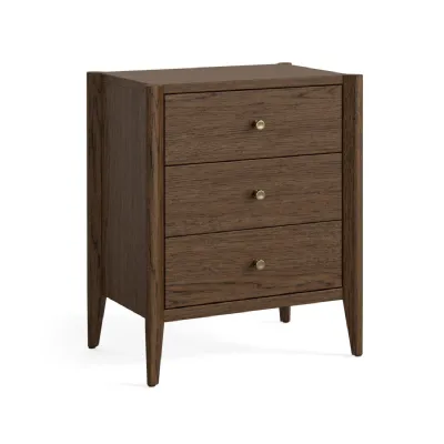 Brown Oak 3 Drawer Bedside Table