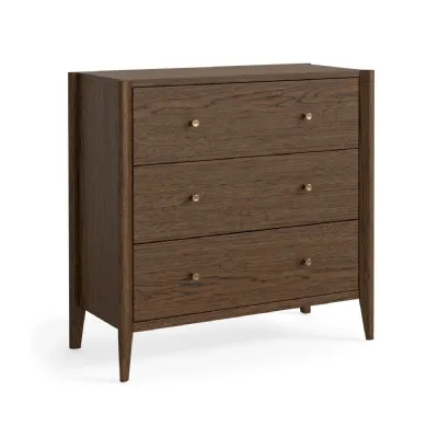 Dark Brown Wood Chest of 3 Drawers Brass Knobs