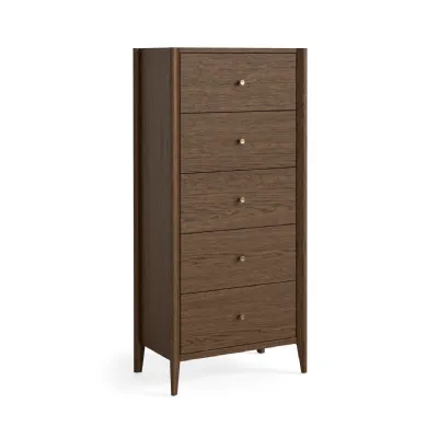 Dark Brown Oak Chest of 5 Drawers Tallboy