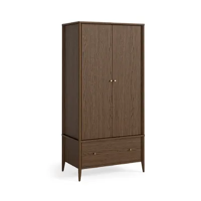Brown Oak 2 Door 1 Drawer Double Gents Wardrobe