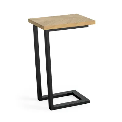 Herringbone Oak Square Top Sofa Side Table Metal Framed