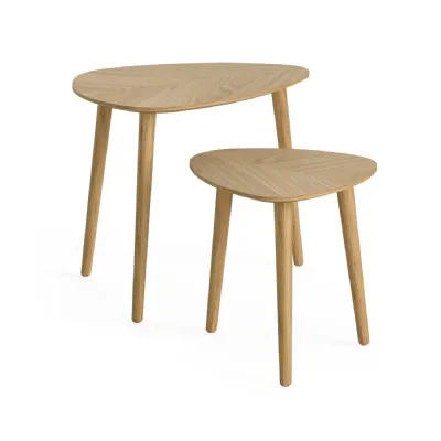 Oak Herringbone Design Oval Nest of 2 Side Tables