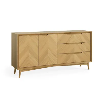 Light Wood Herringbone 2 Door 3 Drawer Large Sideboard