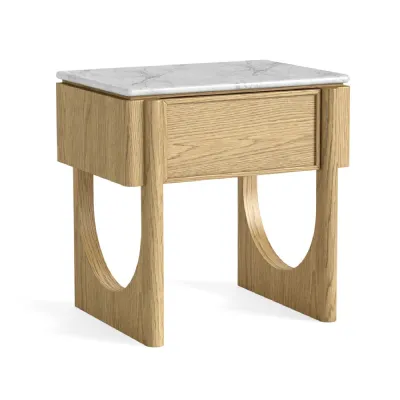 Light Oak Geometric Based Square Lamp Table Marble Top