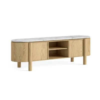 Light Oak 2 Door Small TV Media Unit Marble Top