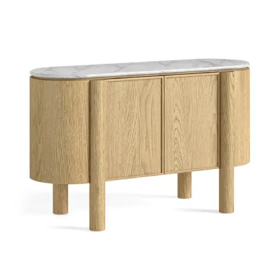 Light Oak 2 Door Small Sideboard Marble Top