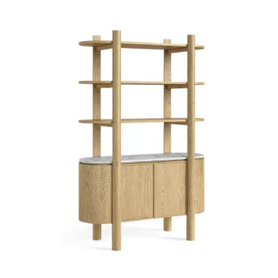 Light Oak White Marble Top 2 Door Tall Open Bookcase