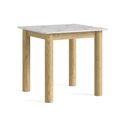 White Marble Top Square Bistro Lamp Table Light Oak Base