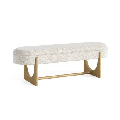 White Fabric Hallway Bench Light Oak Geometric Base