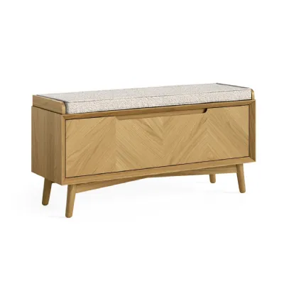 Oak 1 Door Herringbone Design Storage Bench Cushion Seat