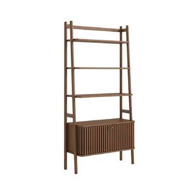 Dark Brown Wood 2 Slatted Door Bookcase Gold Handles