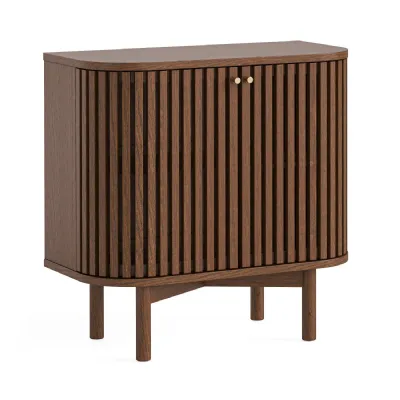 Brown Wood 2 Door Slatted Front Cupboard Gold Handles
