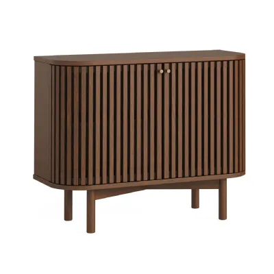 Brown Wood 2 Door Slatted Small Sideboard
