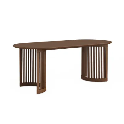 Brown Wood 200cm Large Oval Dining Table Slatted Base