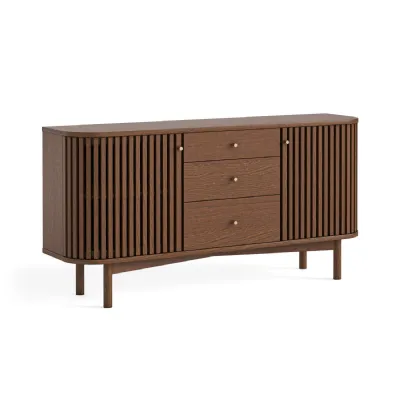 Brown Wood 2 Door 3 Drawer Large Slatted Sideboard