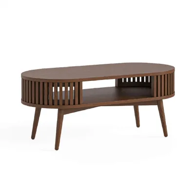 Brown Wood Oval Coffee Table Slatted Design