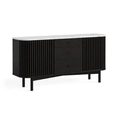 Black Oak 2 Door 3 Drawer Large Slatted Sideboard Marble Top