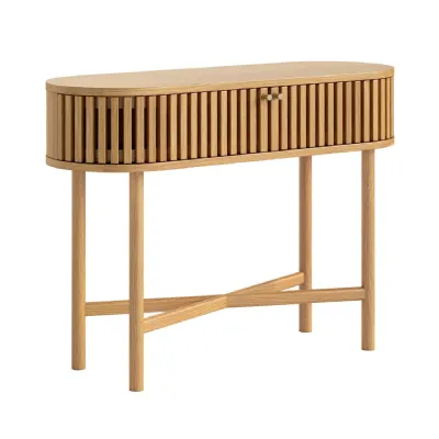 Natural Wood 2 Door Oval Slatted Console Table