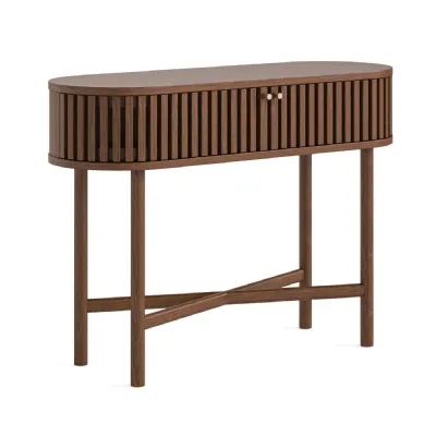 Brown Wood 2 Door Slatted Oval Console Table