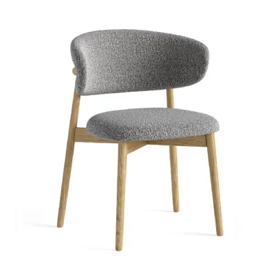 Grey Boucle Fabric Dining Chair Hardwood Framed