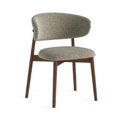 Moss Green Boucle Fabric Dining Chair Dark Wood Frame