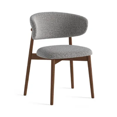 Grey Boucle Fabric Upholstered Dining Chair Dark Wood Frame