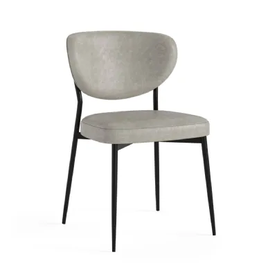 Grey Leather Effect Curved Back Dining Chair Metal Framed