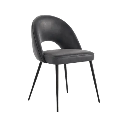Charcoal Leather Effect Curved Dining Chair Metal Legs