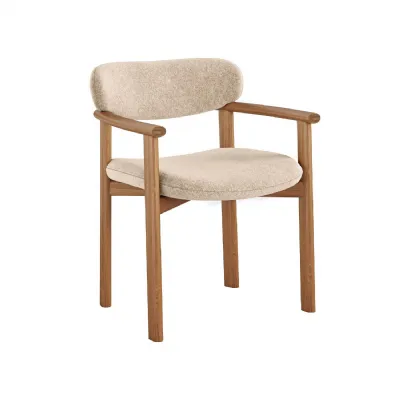 Mink Boucle Fabric Dining Chair Honey Ash Wood Frame