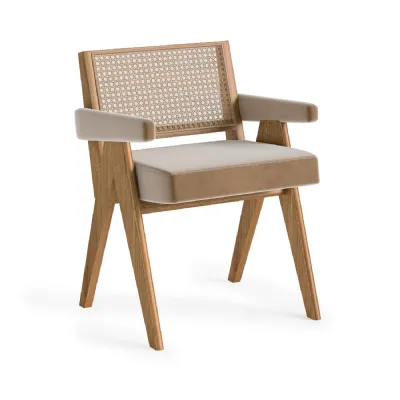 Caramel Fabric Woven Back Accent Chair Wooden Framed