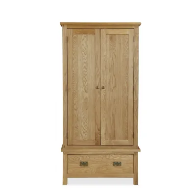 Oak 2 Door Double Gents Wardrobe with Drawer