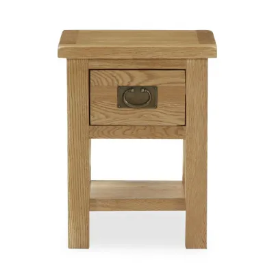 Waxed Oak 1 Drawer Lamp Table with Shelf