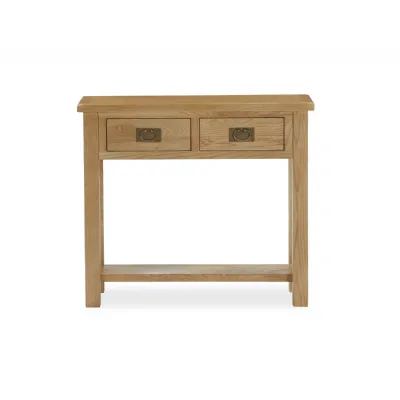Waxed Oak 2 Drawer Console Table with Lower Shelf