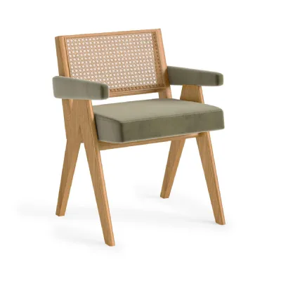 Olive Fabric Woven Back Accent Chair Wooden Framed