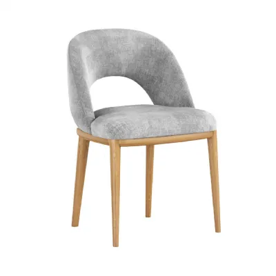Light Grey Fabric Curve Back Dining Chair Wooden Leg