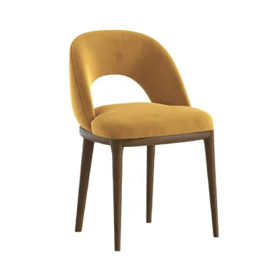 Mustard Yellow Velvet Curved Back Dining Chair Wooden Frame