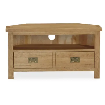 Oak 2 Drawer Corner TV Media Entertainment Unit