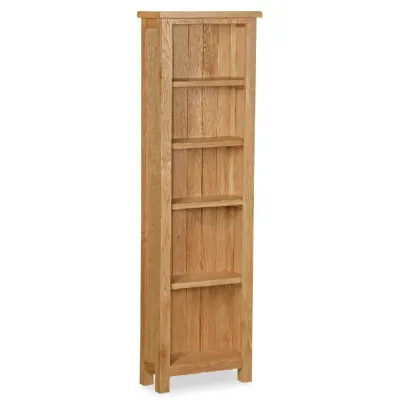 Natural Wood 5 Tier Slim Narrow Open Bookcase