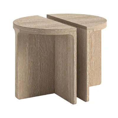 White Wash Oak Half Moon Nest of 2 Side Tables