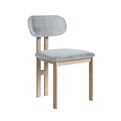 Grey Fabric Upholstered Dining Chair White Wash Wood Frame