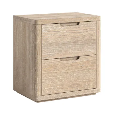 Natural Wood 2 Drawer Bedside Table Integrated Handles